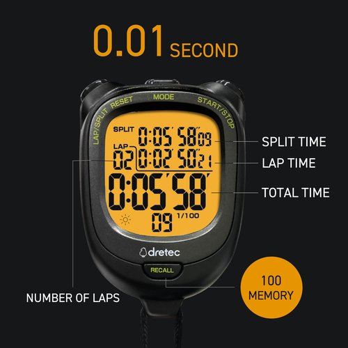 dretec Digital Stopwatch Waterproof Backlight Black