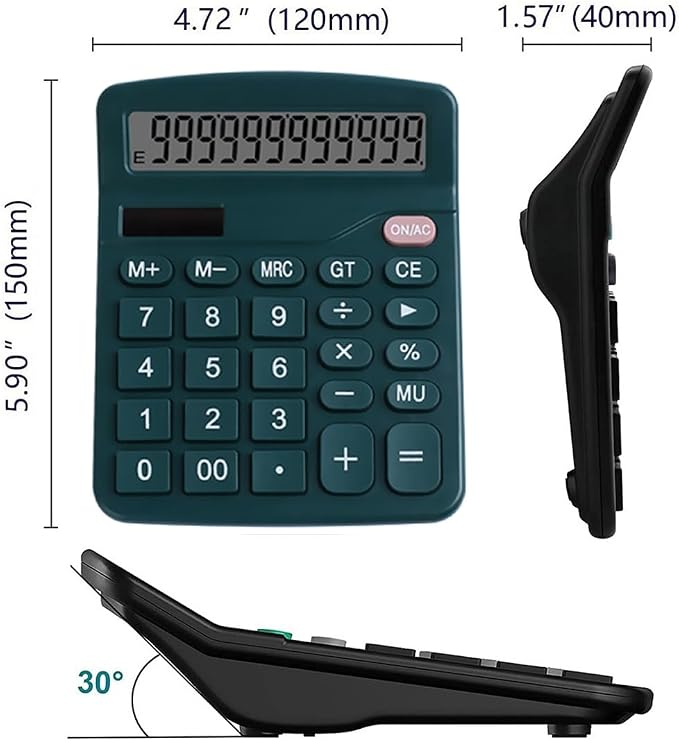 Office Desk Calculator - Dual Power Simple Financial Calculator with Big Button Large Display for Office, Home & School (Green)