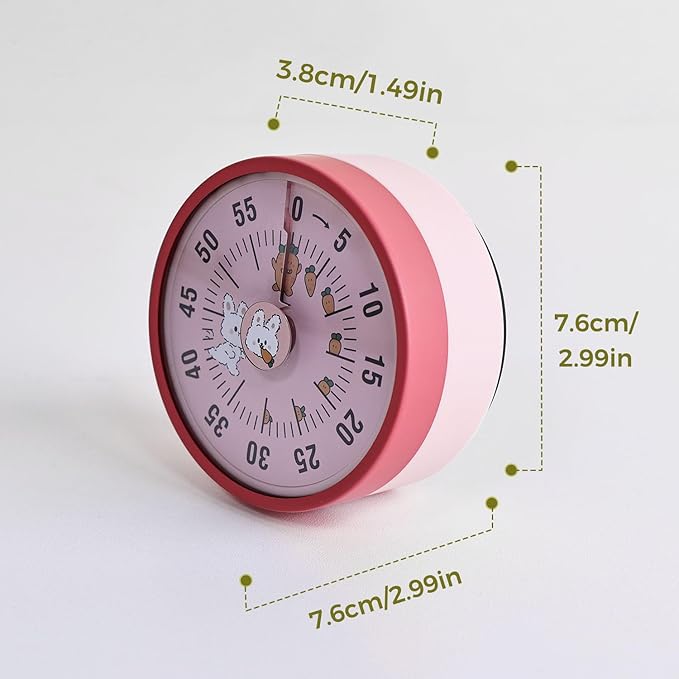 Kitchen Timer, Kitchen Countdown Cooking Reminder No Battery Required Magnetic Time Management Timer, Pink