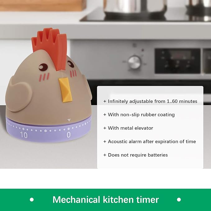Mechanical Kitchen Timer, Cute Wind Up 60-Minute Manual Countdown for Kids, Classroom, Home, Study and Cooking