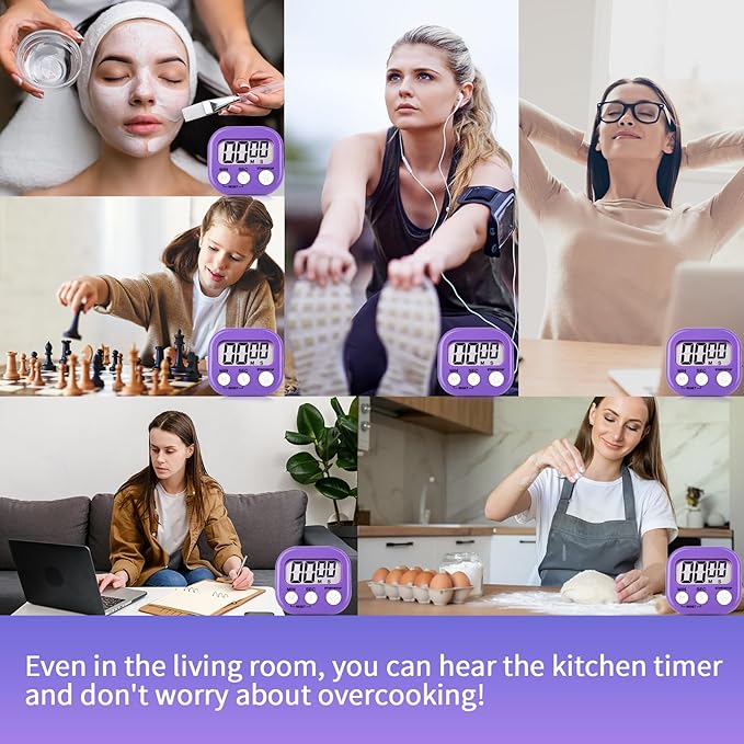 12 Pack Digital Kitchen Timer Magnetic Digital Timer with Big Display Loud Ring Cooking Timers for Kitchen Electronic Timer for Cooking, Bathing, Gym, Break Time, Classroom(12,White,Blue,Purple)