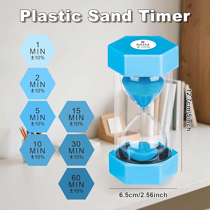10 Minute Hourglass Sand Timer, Unbreakable Hourglass Sand Clock 10 Min, Reloj De Arena 10 Minutos, Colorful Plastic Hour Glass Sandglass for Classroom Games (Blue)