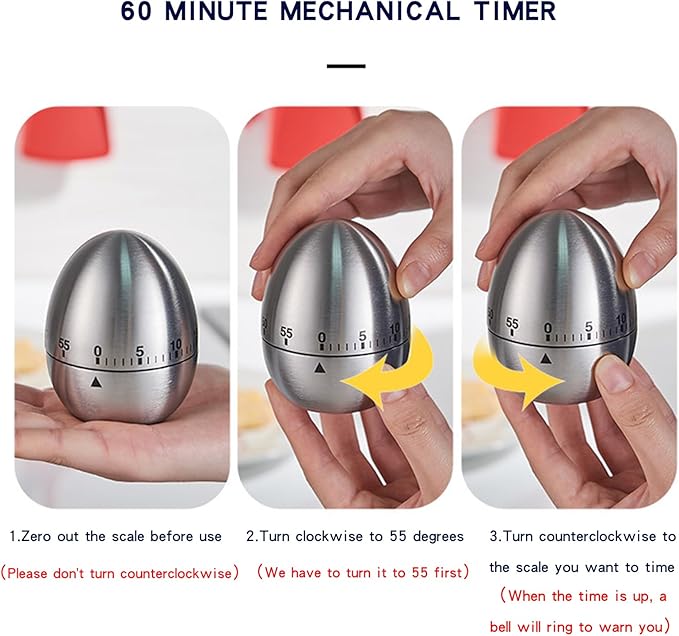 60 Minute Egg Timer, Kitchen Timers for Cooking, Wind Up Timer 0-60 Minutes, Timers for Classroom, Visual Timer for Kids, Mechanical Egg Shape Timer for Saunas and Hard Boiled Eggs (Egg Shape)