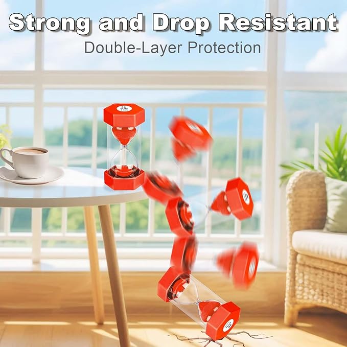 25 Minute Hourglass Sand Timer, Plastic Sandglass Watch Timer, Unbreakable Red Sand Clock Hour Glass 25 Min for Classroom, Games (Red)